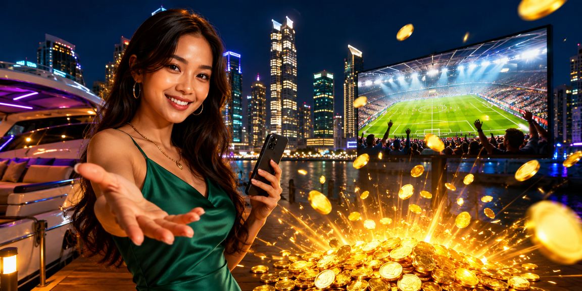 Pemain aktif bertaruh bola sepak dalam talian dengan pemandangan Kuala Lumpur di latar belakang